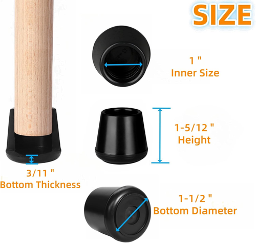 1" Chair Leg Tips Caps, Non-Slip Rubber Leg Tips, Stool Leg Protectors Cap, Fold - Picture 3 of 7