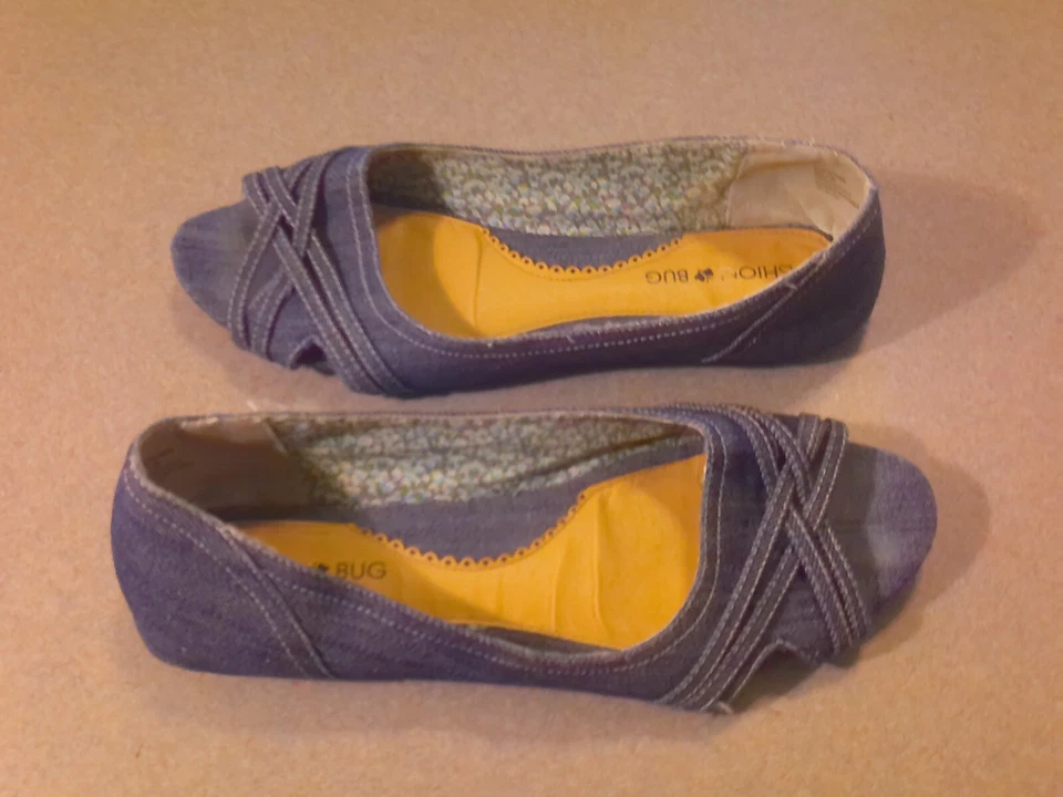 Fashion Bug Denim Ballet Flat Open Toe Shoes Size 9.5 - Image 2 of 4