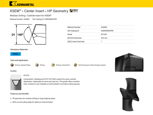 KENNAMETAL KSEM™ Ø 16,5mm № KSEM1650HPM KC7315 1 Stück NEU - Bild 5 von 5