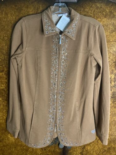 QUACKER FACTORY Women's Tan Jacket Blazer Top XS Rhinestones Stretch - Picture 2 of 11