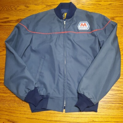 #ad Vintage Marathon Gas Jacket LION USA Made Medium Blue Gasoline Advertising NOS $49.95