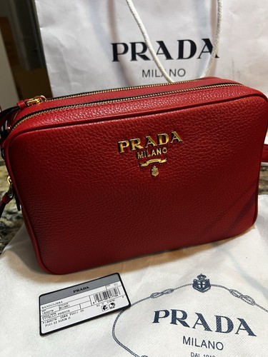 Prada Crossbody Camera Bag Red Leather 1BH096 New - Picture 6 of 10