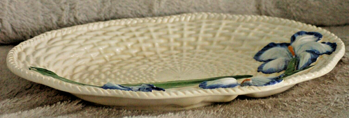 Majolica Pottery Italy Purple Orchids Basket Weave Ceramic Serving Platter - Picture 11 of 12