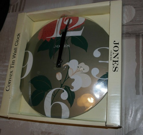 Jones & Co Ella Wall Clock With A Decorative Floral 30cm Tin Convex - Picture 3 of 7