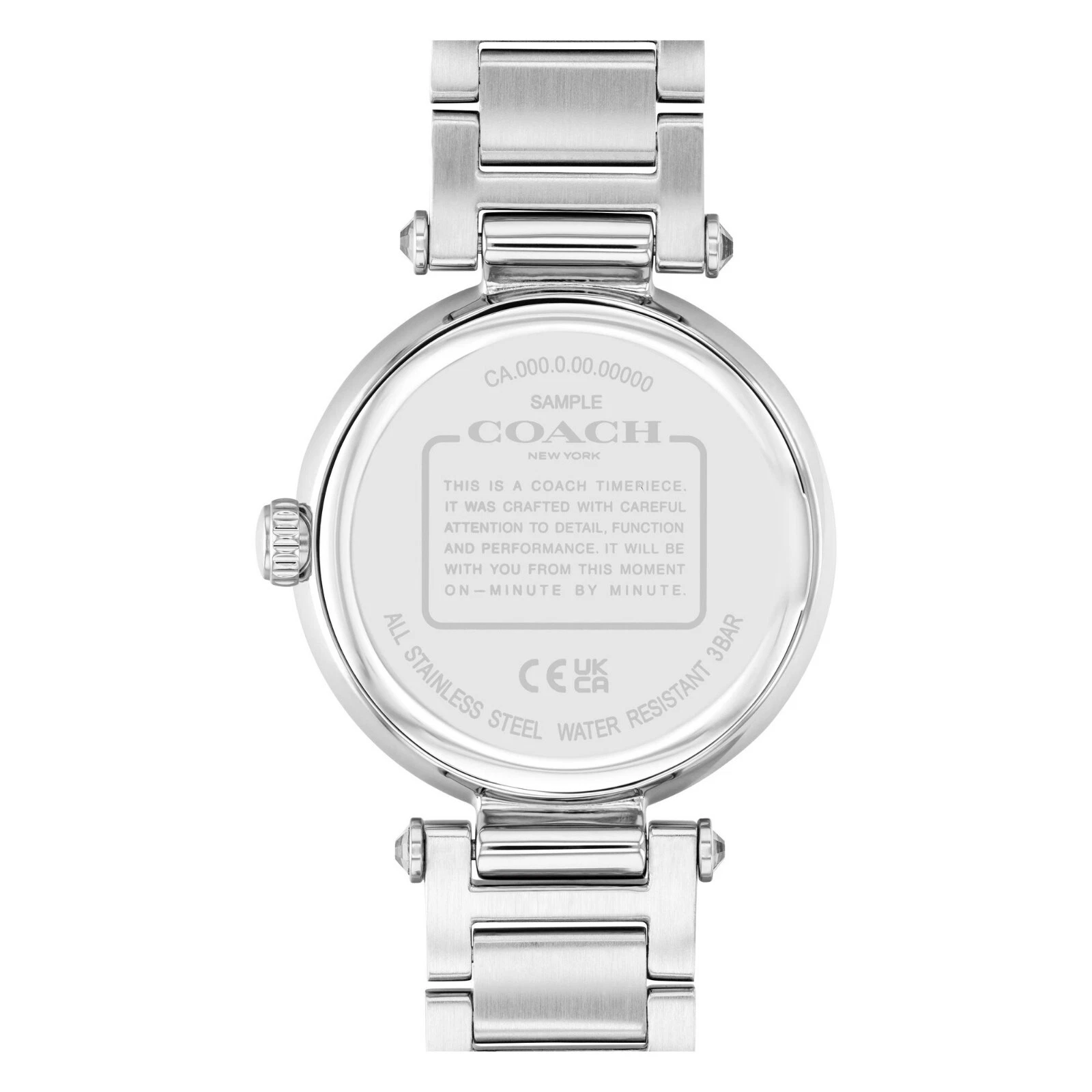 Orologio COACH Cary Arcobaleno Cristallo Accenti Bracciale Acciaio Inox 34mm Nuovo con scatola!
