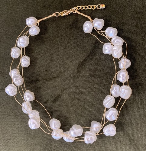 Irregular Faux Pearl Bead Copper Vintage Statement Great Gatsby Necklace Choker - Picture 3 of 4