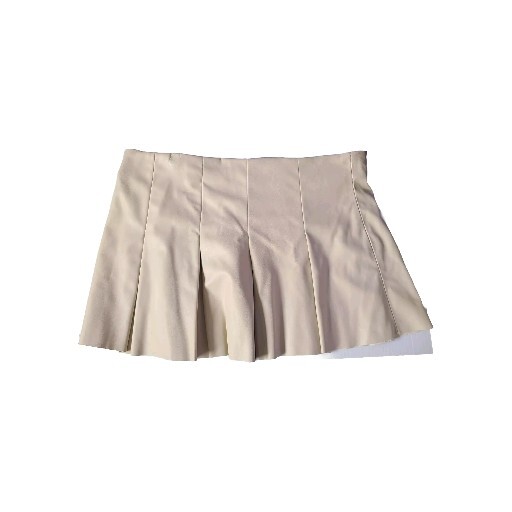 Zara Camel Pleated Mini Faux Leather Skirt Beigel Womens Xl