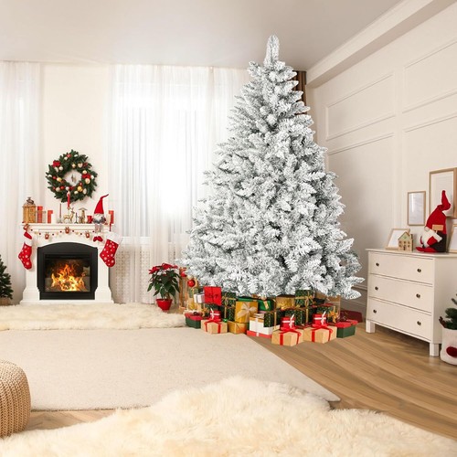 7Ft Flocked Artificial Christmas Tree with 1000 Tips and Metal Stand, White - Picture 7 of 11