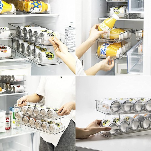 2 Tiers Stackable Beverage Holder Can Organizer Rack For Refrigerator Kitchen AU - Picture 7 of 12