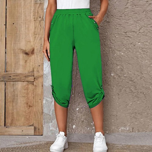 Womens Joggers Capri Crop Trousers Casual Baggy Solid Jogging Bottoms Pants Gym - Picture 6 of 31