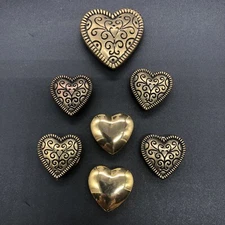 Heart Shaped Button Covers Gold Tone Scroll Design 7 Pieces 2 Smooth Puff Hearts