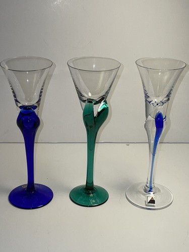 Luigi Bormioli cognac tulip stems(3) 2 Blue one green all perfect - Picture 6 of 7