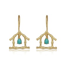 Turquoise Bamboo Hut Design Earrings 925 Silver Gold Plated Adorable Jewelry