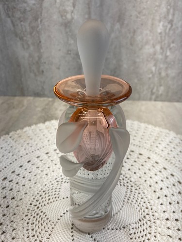 PERFUME BOTTLE w/Stopper - Signed & Dated 1990 Wm Glasner-Pink Frosted Art Glass - Picture 6 of 13