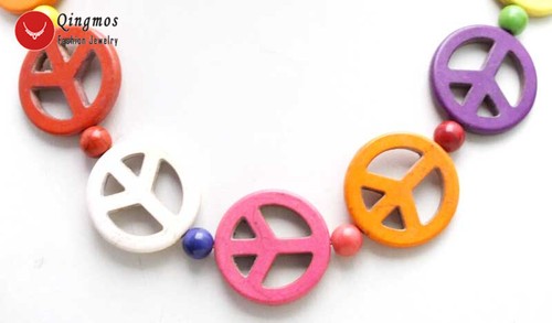 Collana donna girocollo 25mm segno di pace naturale multicolore TURCHESE girocollo 18" - Foto 4 di 5