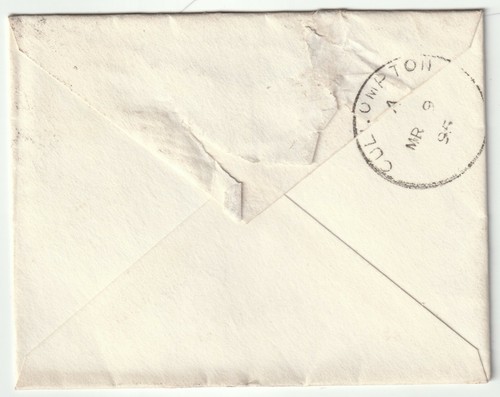 1895 CULLOMPTON QV ARRIVO SCHELETRO TIMBRO POSTALE EX CONTE CORTE DUPLEX LONDRA COPERTINA - Foto 2 di 2