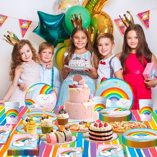 Rainbow Birthday Party Decoration Rainbow Party Supplies Plates Tablecloth Cups - Picture 6 of 12