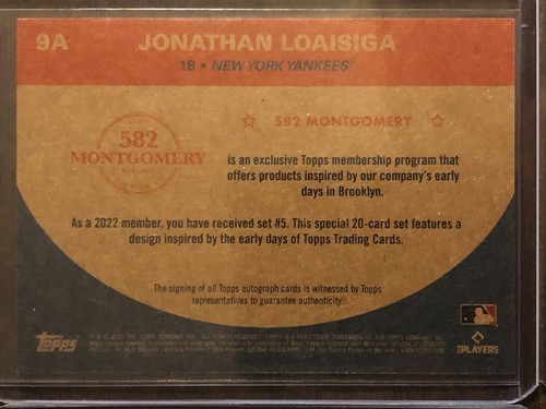 2022 Topps Montgomery Club #9A Jonathan Loaisiga New York Yankees AUTO AUTOGRAPH - Picture 2 of 2