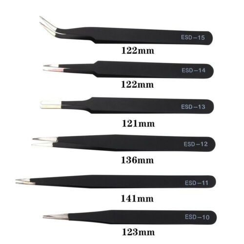 6x ESD Anti-Static Tweezer Set Tweezers Maintenance Tool Stainless Steel Manicur - Picture 8 of 9