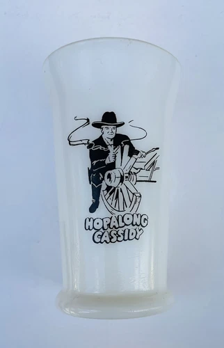 VINTAGE HOPALONG CASSIDY DINNER MILK TUMBLER WHITE MILK GLASS HAZEL ATLAS 24