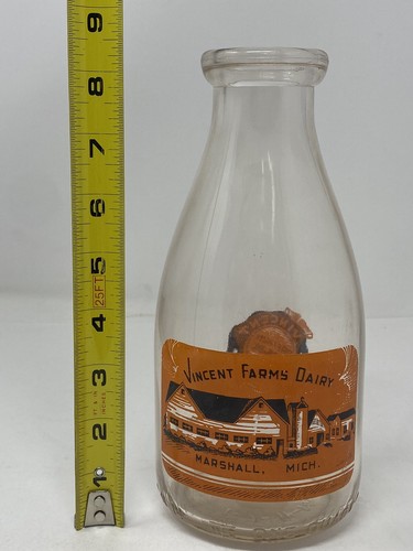 Vintage 1 Quart Milk Bottle Vincent Farms Dairy Marshall Michigan Premium Glass - Bild 8 von 8