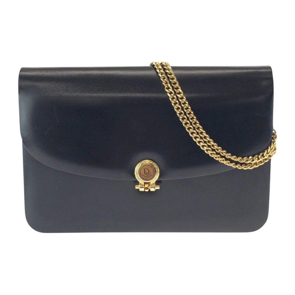 Sac pochette bandoulière Dior vintage noir or quincaillerie cuir