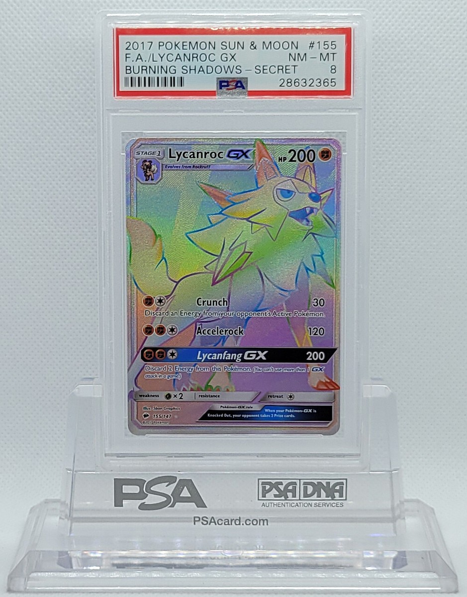 Pokemon BURNING SHADOWS LYCANROC GX #155 SECRET RARE HOLO FOIL PSA