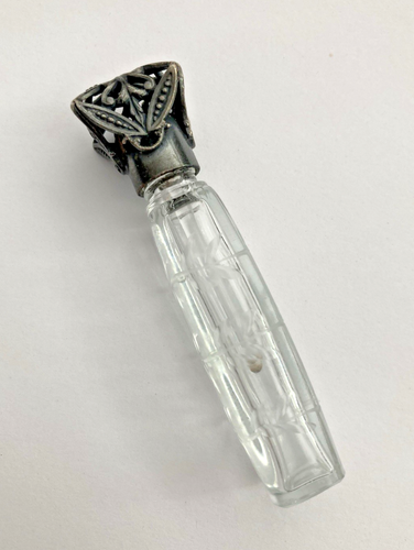La Castillere Cut Glass Purse Perfume Bottle France Vtg 3 inch 20's w felt pouch - Picture 2 of 13