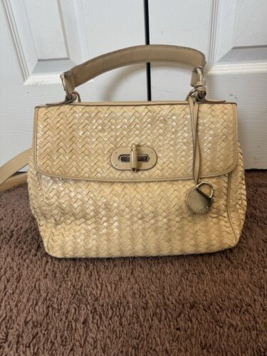 Ralph Lauren Collection Tiffin Woven Leather Bag Raffia Beige Top Handle HTF - Picture 4 of 18