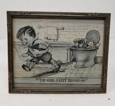 Antique Vintage Ink and Gouache Signed Paining Drawing Illustration