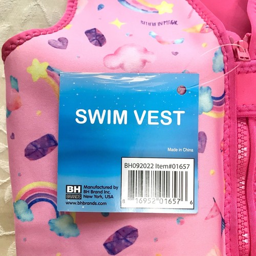 Chaleco de Natación para Niñas Flotación 34-55 libras Rosa Arco Iris Playa Piscina Nuevo con Etiquetas Mediano Grande NUEVO - Imagen 6 de 10