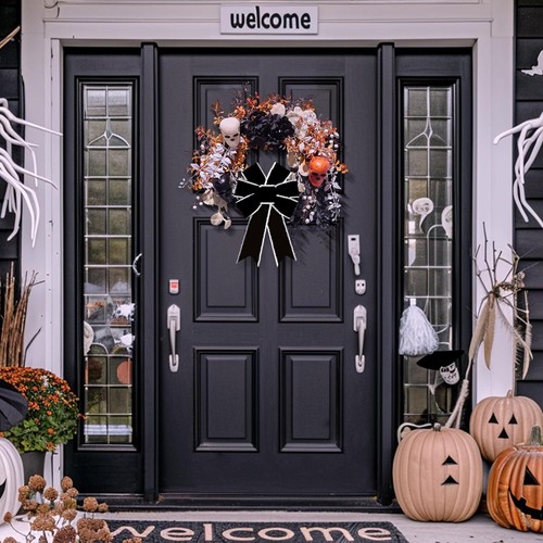 2PCS Halloween Wreath Bows for Front Door Black Velvet Tree Topper Bows Hallo... - Picture 3 of 5