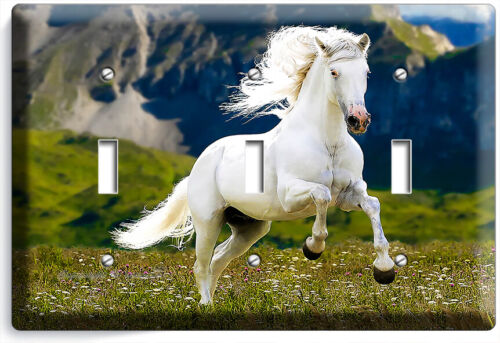 CAVALLO BIANCO SELVAGGIO CAMPAGNA PRATI MONTAGNE INTERRUTTORE LUCE PRESA PIASTRE PARETE DECORAZIONE - Foto 10 di 33