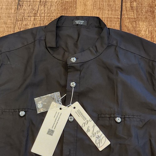 NWT COOFANDY Men's sz M Muscle Fit long sleeve Dress Shirts Button Black western - Picture 2 of 11