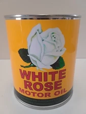 Antique White Rose Motor Oil Can 1 qt. -  ( Re-pop Collectible )