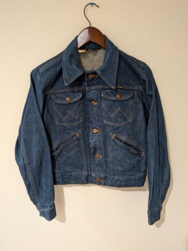 Vintage Wrangler Jean Jacket Mens 36 Selvedge Slant Pocket Dark Wash 124PW 60s