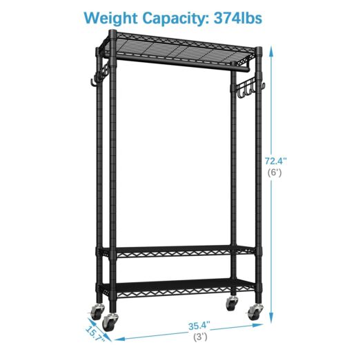 R1 Rolling Garment Rack Heavy Duty Clothes for Hanging Portable Closet Wardrobe - Picture 6 of 7