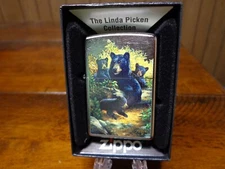 LINDA PICKEN BLACK BEAR AND CUBS ZIPPO LIGHTER MINT IN BOX