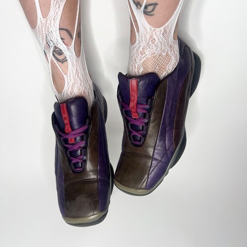 Rare Baskets Prada Sport Vintage Cuir Violet Marron | Taille EU 40