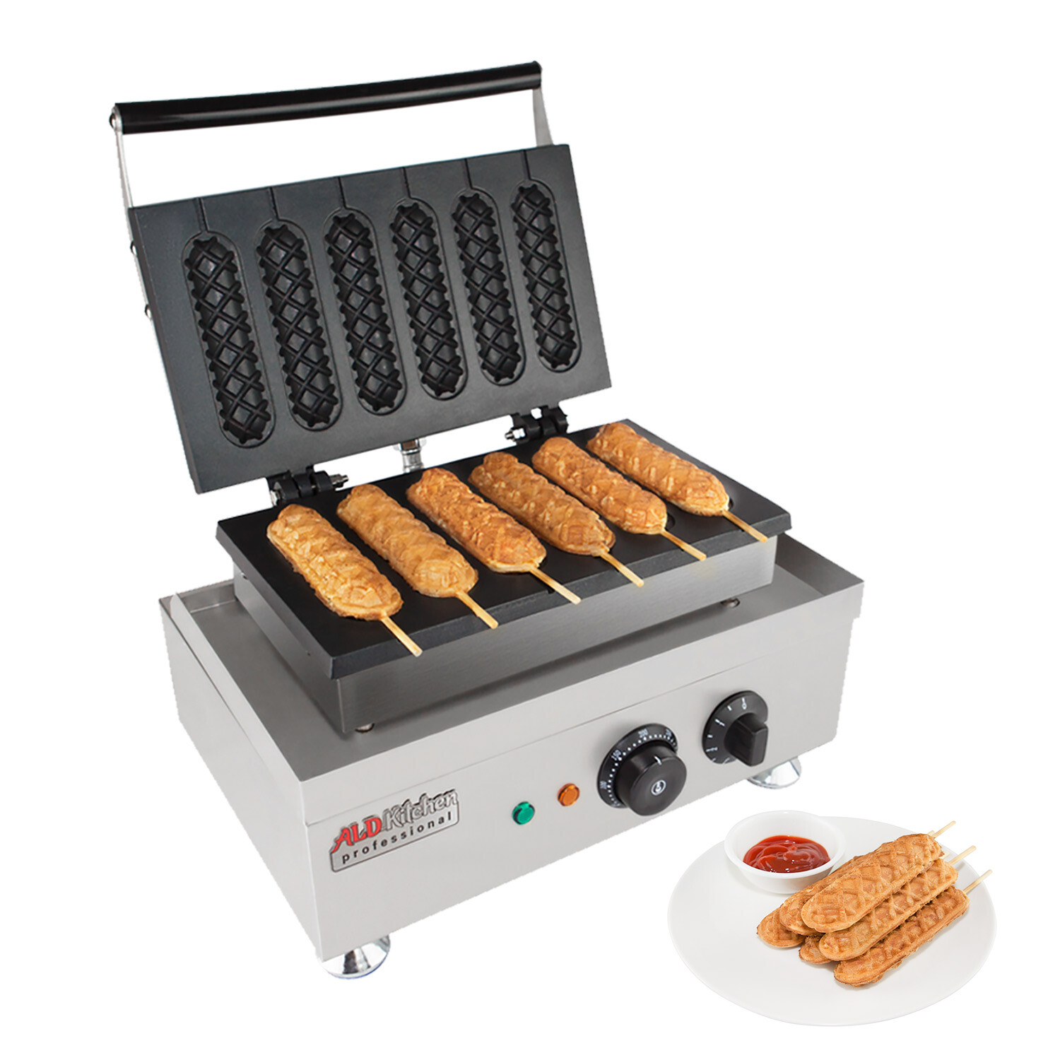 Hot Dog Waffle Maker Commercial 6PCS French Hotdog Sausage Maker