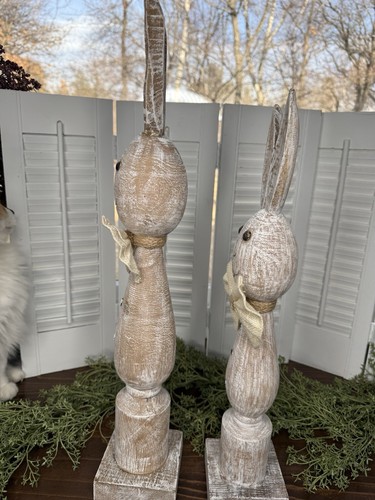 Großes 2er Set Holzhasen, Spindel rustikaler Holzhase, Ostern Bauernhaus Deko - Bild 4 von 11