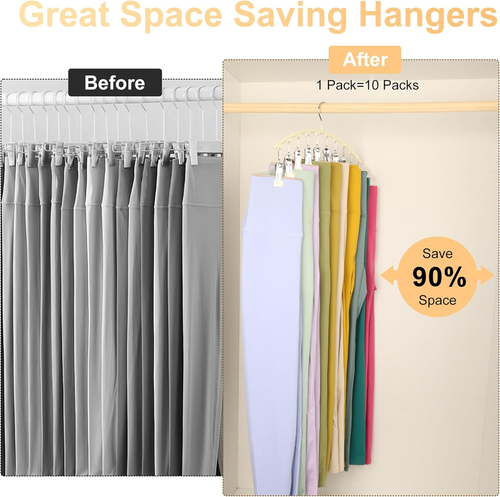 Legging Organizer for Closet, Metal Yoga Pants Hangers 4 Pack w/10 Clips Holds 4 - Picture 4 of 7