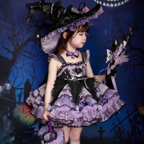 Kuromi Lolita Princess Dress Girl Lace Skirt Long Sleeve Kids Outfit TUTU Dress - Picture 4 of 10