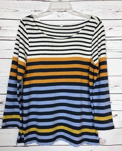J-CREW-Spring-Striped-Navy-Blue-Shirt-Top-Tee-Blouse-Career-Women-039-s-Size-L-Large