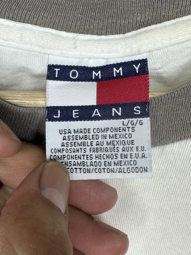 Tommy Hilfiger Shirt Sz L White Ringer Style USA Made Rare Vintage 90s - Picture 3 of 4