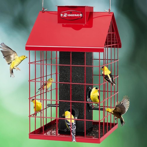 Alimentador para pájaros pinzón enjaulado a prueba de ardillas - resistente a la intemperie, 4 puertos, fácil limpieza - Imagen 3 de 9