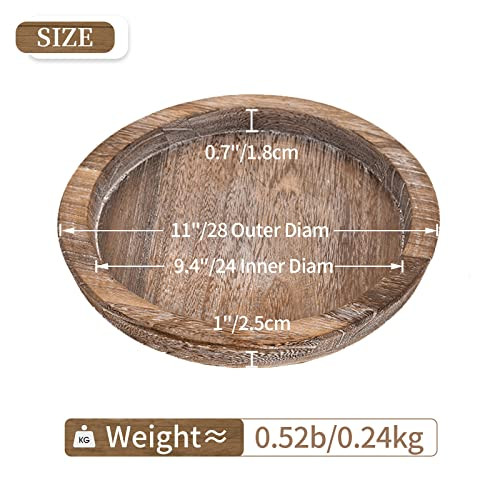 Rustic Wooden Serving Tray: Round Wood Butler Decorative Tray Vintage - Picture 6 of 7