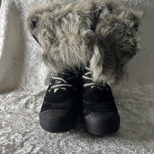 Mukluks Women’s Black/ Grey Suede Knit Snow Winter Boots Thinsulatee Size 8 - Picture 4 of 11