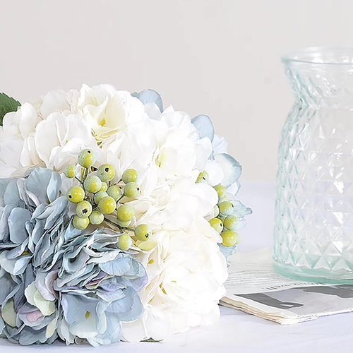 Wracra Hydrangeas Floral Arrangement in Glass Vase, Fake Flowers Silk Hydrangea  - Picture 2 of 12