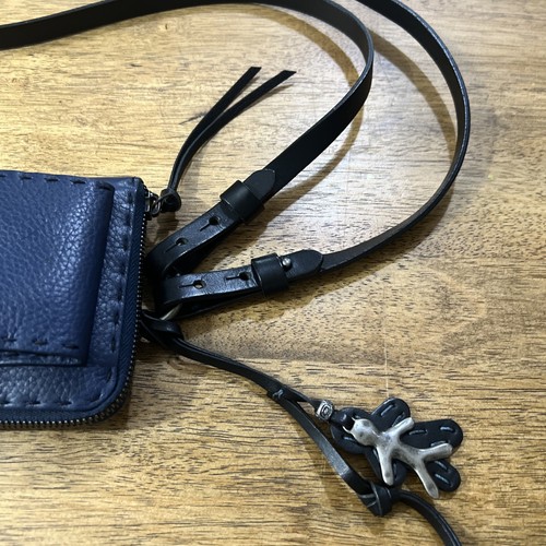 Henry Beguelin Leder Handy Crossbody Schultertasche Geldbörse Deep Blue Black Strap - Bild 15 von 24